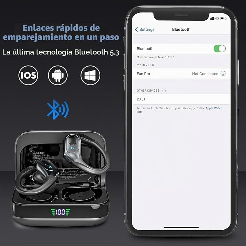 Auriculares inalámbricos Bluetooth 5.4, Earbuds de cancelación de Ruido con Tiempo de reproducción de 75 Horas, Pantalla de alimentación led, Auriculares Impermeables IPX7 — foto 4 de 7