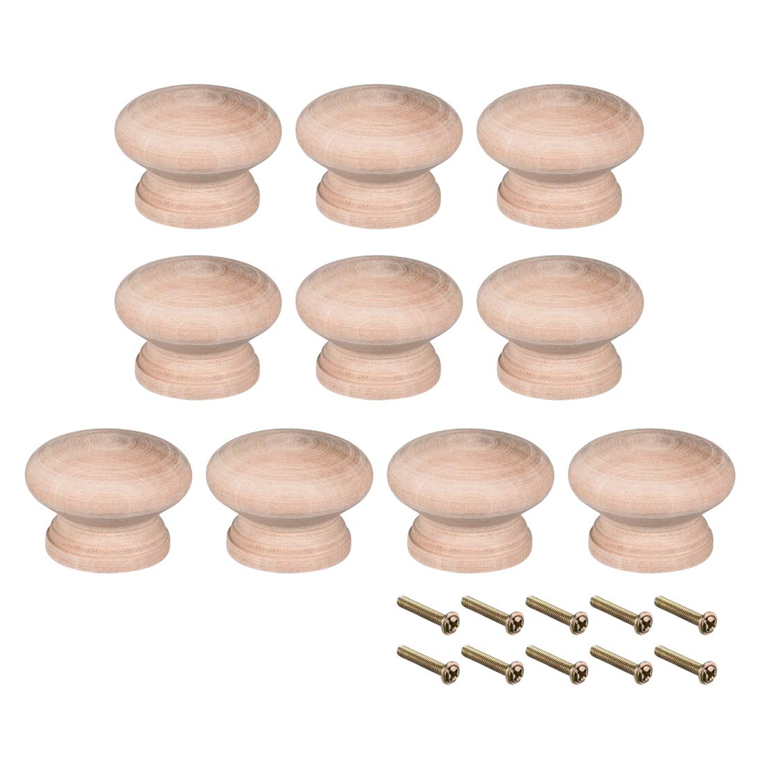 sourcing map Round Wood Knobs,10Pcs 45mm Dia Cabinet Furniture Kitchen Pulls Handles for Drawer Cupboard, Wood