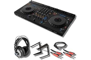 DDJ-GRV6 4-Channel DJ Controller with StreamEye Cans50 Professional Studio Headphones, On-Stage Stands LPT5000 Laptop Stand, and Essential Cables for Connecting to DJ Controllers