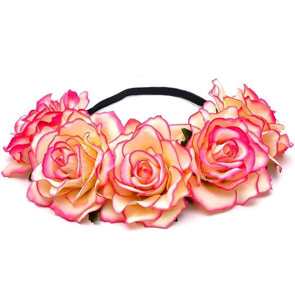 Floral Fall Rose Holiday Crown Festival Headbands Hippie Flower Headpiece  Pink Vorkoi Women Rose Floral Crown Hair Wreath Leave Flower  main image 2