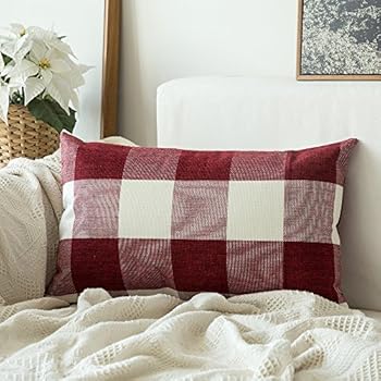 MIULEE Christmas Decoration Classic Retro Checkers Plaids Cotton Linen Soft Soild Decorative Square Throw Pillow Covers Home Decor Design Cushion Case for Sofa Bedroom Car 12 x 20 Inch 30 x 50 cm