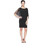 S.L. Fashions Women's Short Chiffon Beaded Capelet Dress (Petite and Regular)