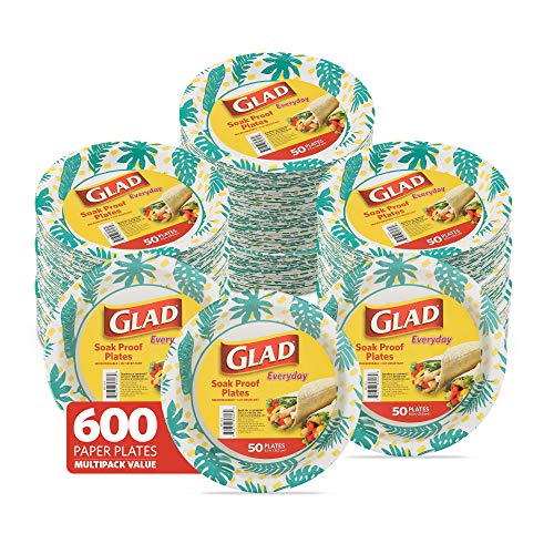 GLAD Round Disposable Paper Plates with Palm Leaves Design, 8.5 Inches