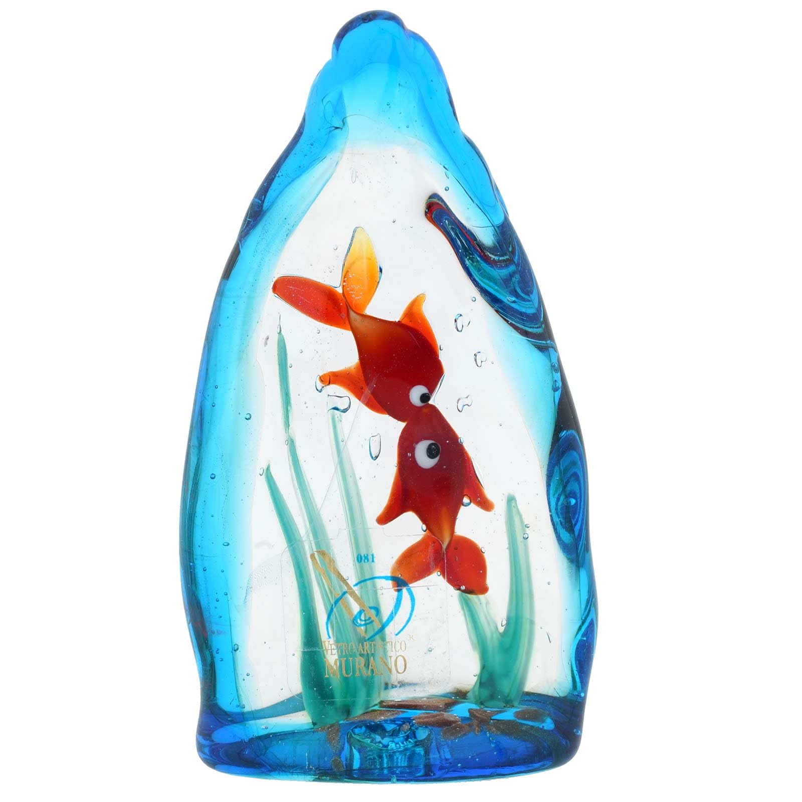 GlassOfVenice Murano Glass Aquarium With Two Tropical Fish - 4 inches