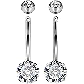 Heienngy Long Belly Button Ring 6mm 8mm 10mm 12mm 14mm Surgical Stainless Steel Round Cubic Zirconia Navel Barbell Long Bar Belly Button Piercing Jewelry Silver, black, rose gold belly ring