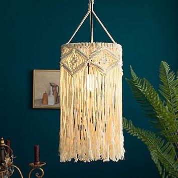 Amazon Com Blue Page Macrame Fringed Lamp Shade Handwoven