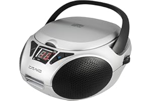 Craig CD6925 Portable Top-Loading Stereo CD Boombox with AM/FM Stereo Radio Bluetooth Wireless and AUX Port (Silver, Bluetooth)