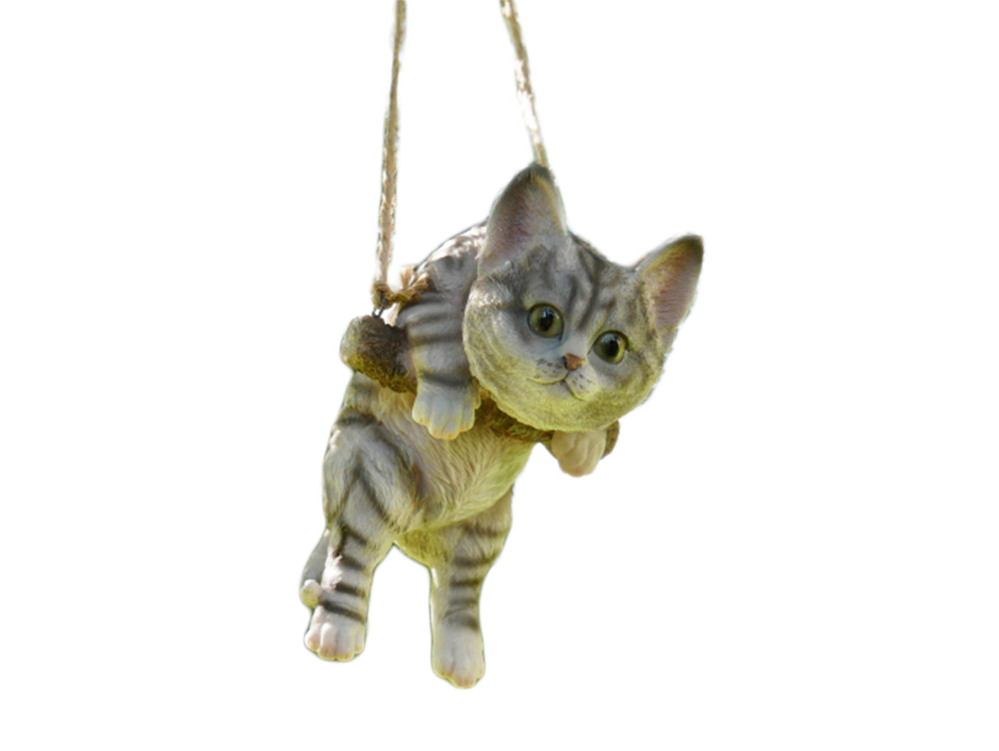 Daisy Bumbles Cat Rope Swing, hanging Cat on a swing, garden ornament, home decoration, statue sculpture animal figure, hanging from tree, or indoors in any room of your home, ideal present, gift