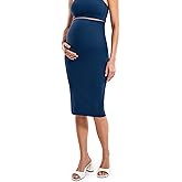 MOMANDA Women' s Maternity Skirt High Waist Midi Pencil Skirt with Slit Stretchy Pregnancy Casual