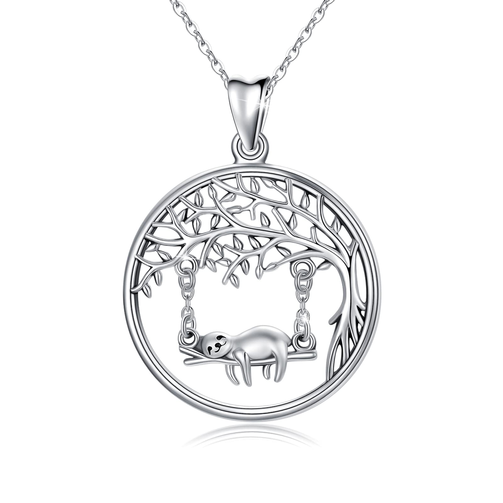 Waysles Sloth Necklace 925 Sterling Silver Tree of Life Necklace Sloth Hanging under the Family Tree Pendant Jewellery Gifts for Women Girls Sloth Lovers