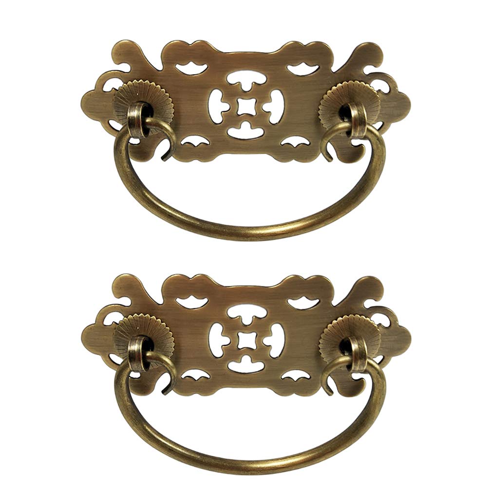 Tiazza 2Pcs Antique Brass Vintage Style Pulls Handle Bookcase Wardrobe Drawer Handle Pure Copper Furniture Hardware Accessories