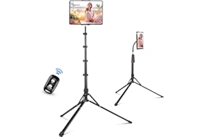 Aureday Stand Floor, 67” Height Adjustable Tripod Stand, Tablet Stand with Extendable Holder for iPad Mini/ Air/ Pro, Kindle, Switch, Smartphones, and All 4.7" to 12.9" Devices