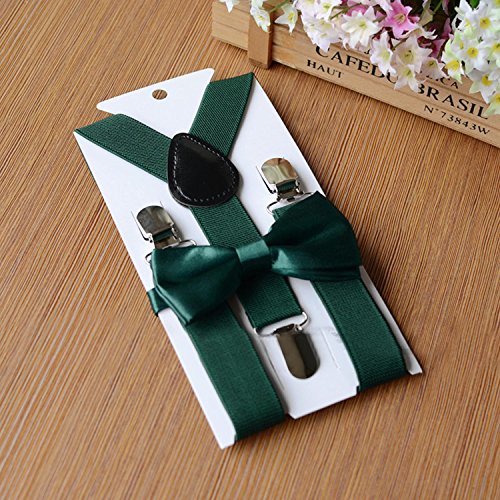 Unisex Kid Girl Boy Elastic Suspenders Bowtie Bow Tie Set Birthday Children's Day Gift for 1-10 Year Old Kids Daily Wear Attending Wedding Party Dark Green