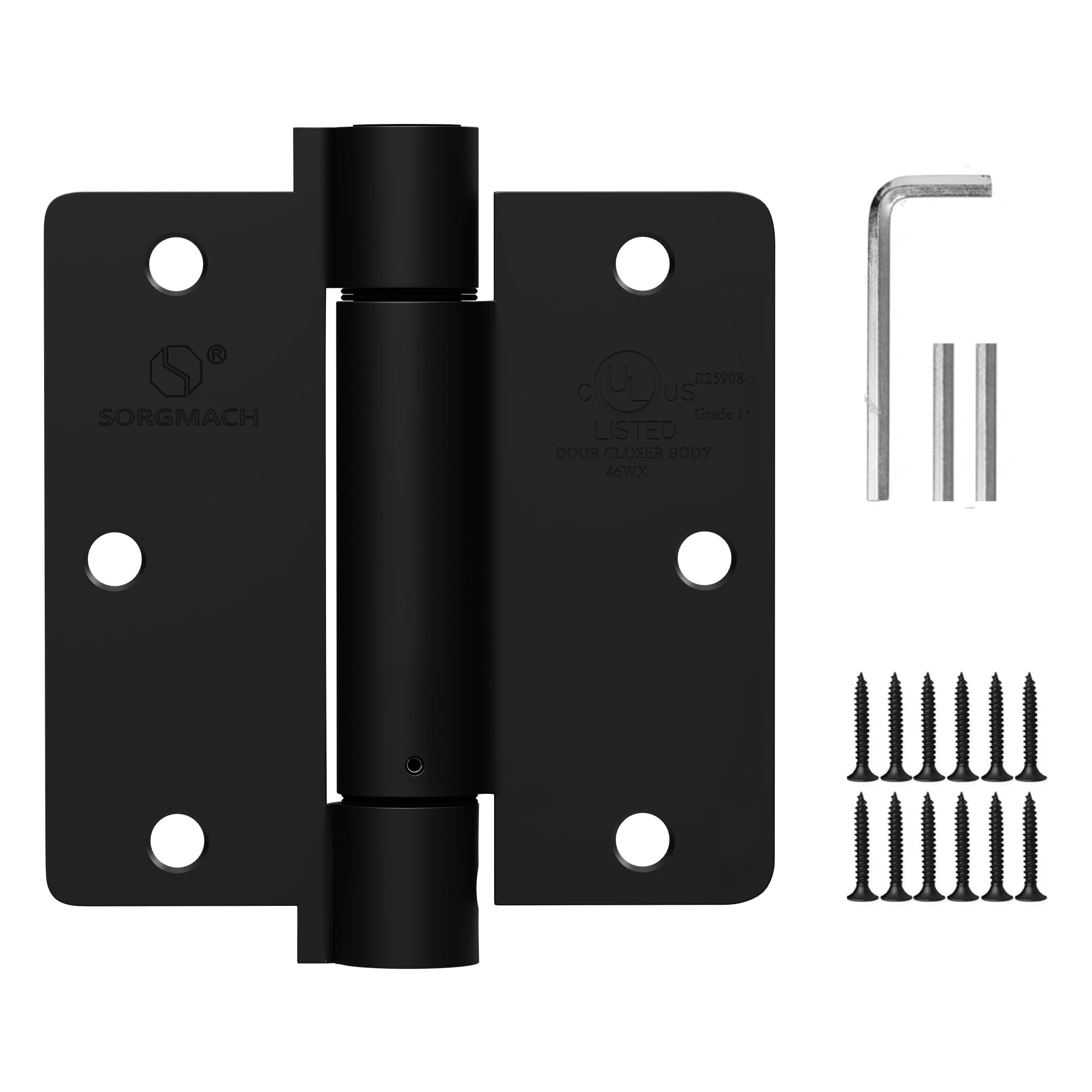 Photo 1 of Self Closing Hinge 3.5 Inch Matte Black Auto Close Door Hinges Adjustable 3 1/2 Inch Spring Hinges Door Closer Hinge 1/4" Radius Corner for Commercial Grade Auto Self-Closing UL Listed, 2 Pack