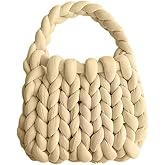 OXYPLAY Thick Bulky Giant Wool Handwoven Handbag,Chunky Yarn Knit Shoulder Bag,Casual Soft Purse,Braided DIY Bucket Bag