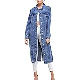 vkwear Women's Long Casual Maxi Length Denim Cotton Coat Oversize Button Up Jean Jacket