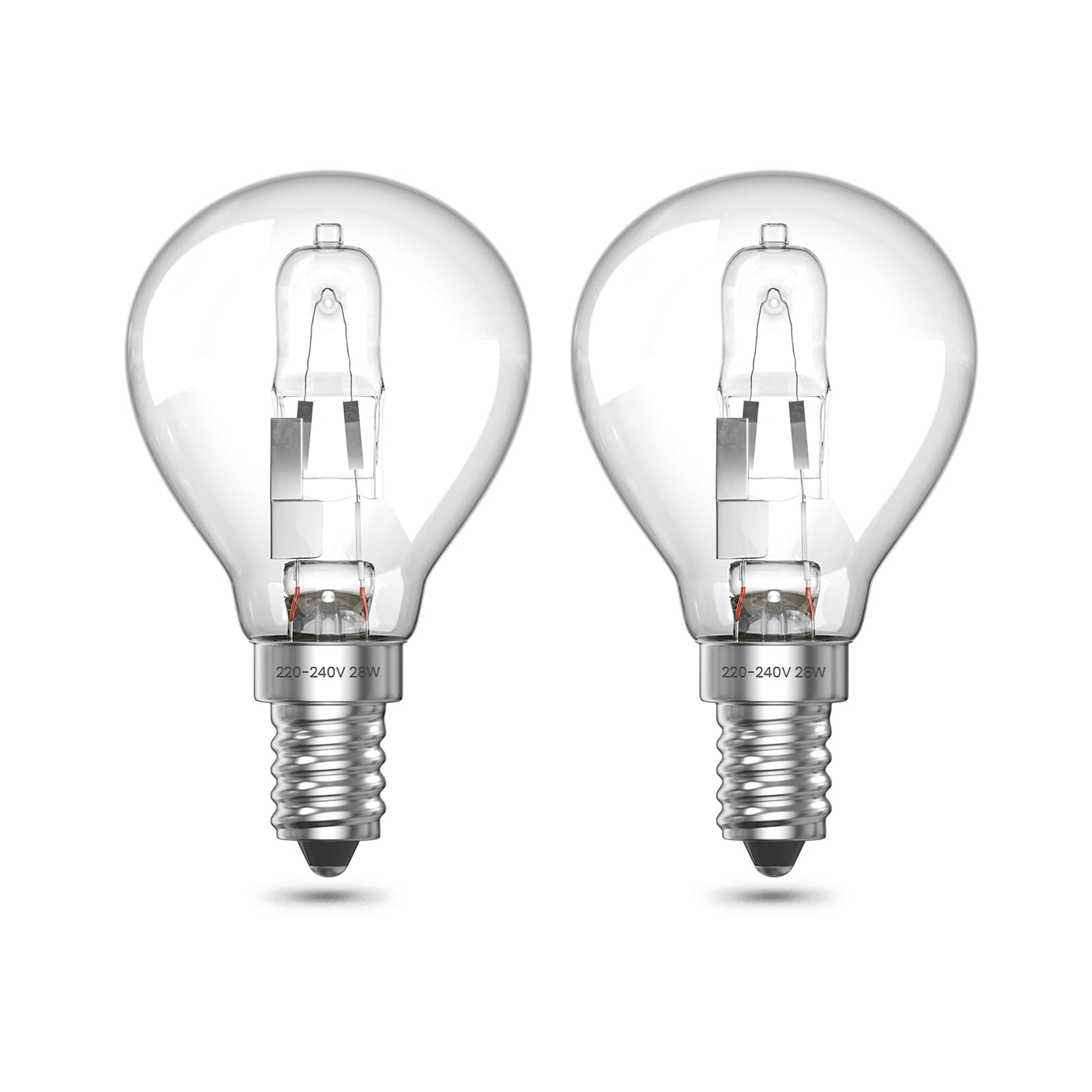Luxvista E14 Golf Ball Light Bulb Dimmable, 28W G45 SES Small Edison Screw Mini Globe Light Bulb Warm White 2700K, E14 Classic Clear Round Eco Halogen Bulbs, 2-Pack