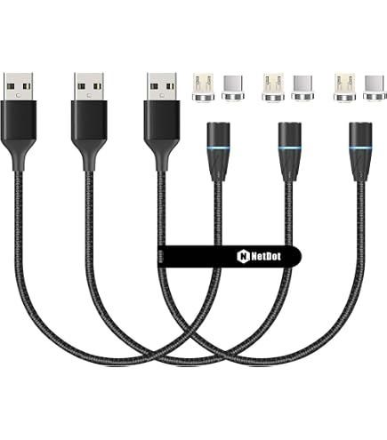NetDot N. USB-C To USB-C Magnetic Charging Cable,Gen14 3in1 100W Fast Charging Type-C Magnetic Charger And Data Transfer Cable For USB-C,Micro-USB Phones,Laptop And I-Products - 3 Black 3.3ft