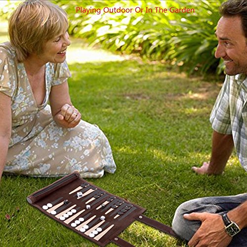 leather backgammon set travel board game (brown)