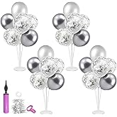 ZJDHPTY Silver Balloon Stand Centerpiece Table Decorations for 25th Wedding Anniversary Birthday Bridal Shower Father's Day Mother's Day Platinum Party Decorations(Silver gray set4)