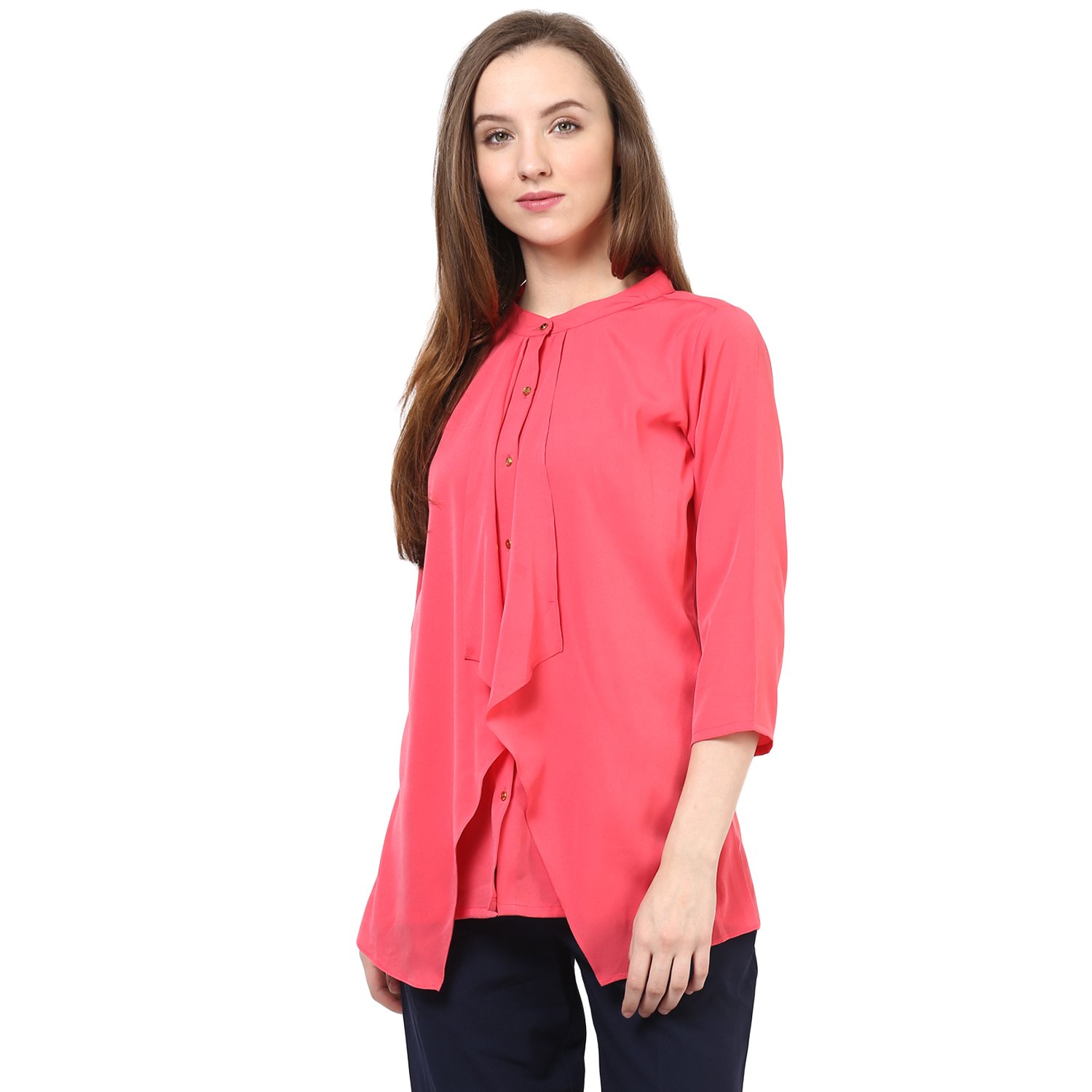 rare pink georgette plain round neck tops (ep1054a)