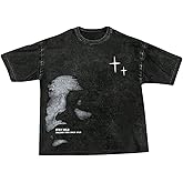 VIPWOLF Men's Graphic Oversized Short Sleeve Tee Shirt Y2K Vintage Cool Acid Wash Streetwear T-Shirts