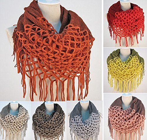 JOVANA Women Winter Warm Crochet Knit Long Tassels Soft Wrap Shawl Scarves Scarf Two Styles Infinity and Straight (Beige)