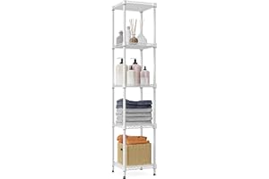 M MZG MZG 5 Tier Storage Rack Metal Wire Shelving Unit, Storage Standing Shelf Organizer for Laundry Bathroom Kitchen Pantry Closet Garage Basement Utility Room, White 11.8" D x 11.8" W x 58.3" H