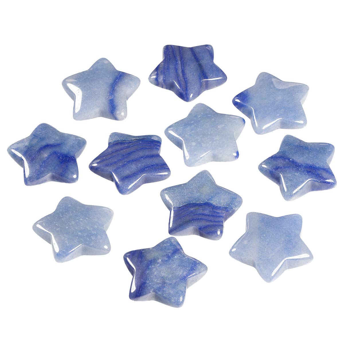 KYEYGWO 1.2" Carved Healing Crystal Star Stone Reiki Tumbled Polished Pocket Palm Worry Stone for Meditation Yoga Energy Balance, Pack of 6 Blue Aventurine