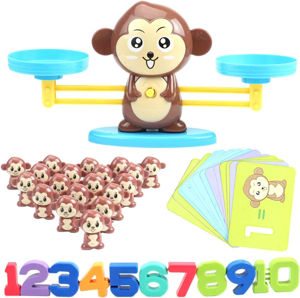 Weimoli 1Set Board Game Monkey Match Math Balancing Scale Toy Balance Maths Game Educational Mathematic Tool Educational Toy for Children Enlightenment Digital Addition and Subtraction style1