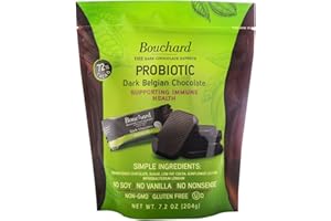 Bouchard Probiotic Dark Belgian Chocolate (72% Cacao) | Individually Wrapped in Resealable Bag | No Soy, No Vanilla, No Nonsense | Non-GMO, Gluten Free, OU-D Kosher