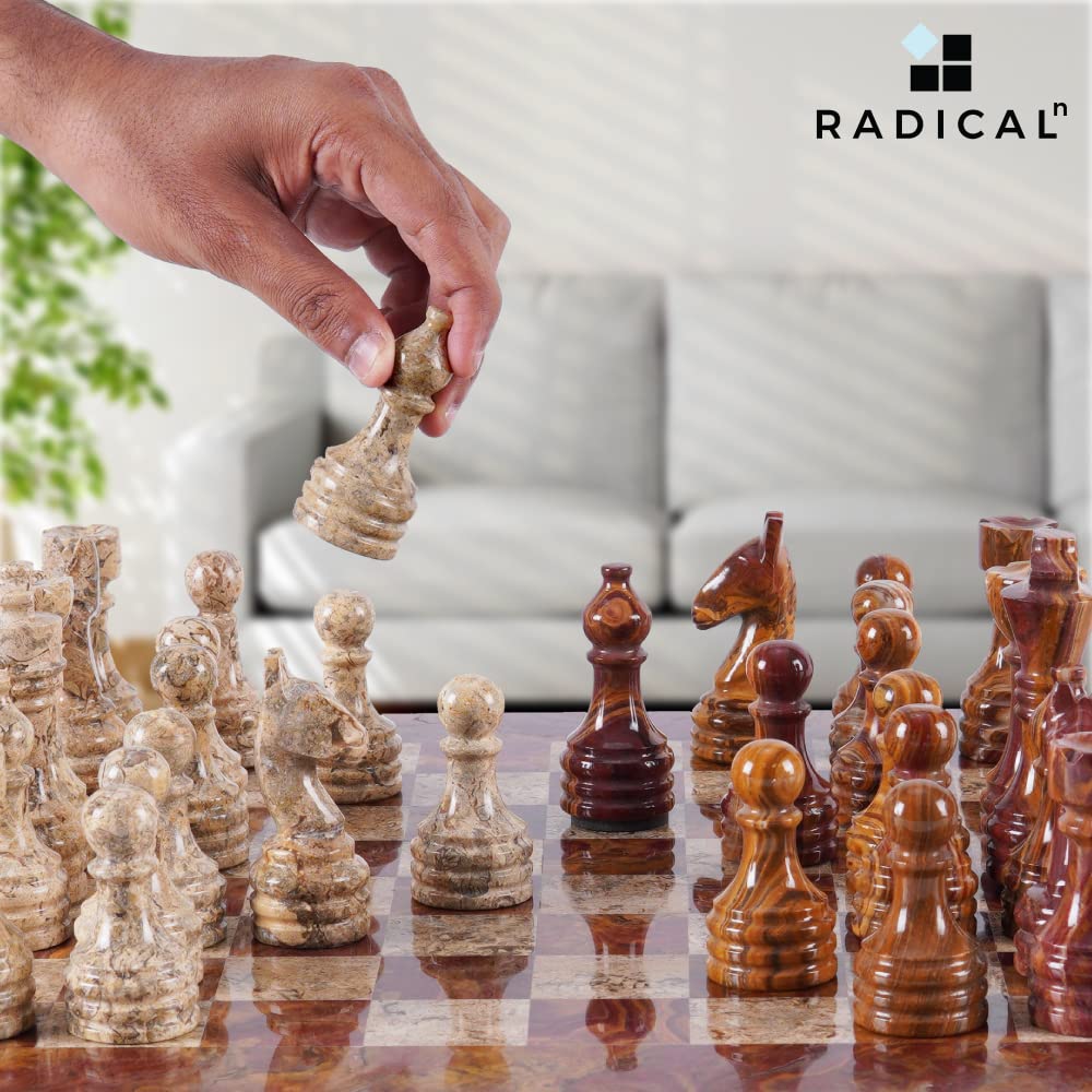 Radicaln Marble Chess Set 15 Inches Red & Coral Handmade Chess Sets 2 Player Games for Adults - 1 Chess Board & 32 Chess Pieces - Outdoor Games for Adults and Family