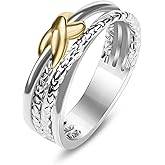 JadeAngel Two Tone Rings For Women Fashion Designer Jewelry Twisted Crossover Cable Wire Band Ring (Size 6-9)