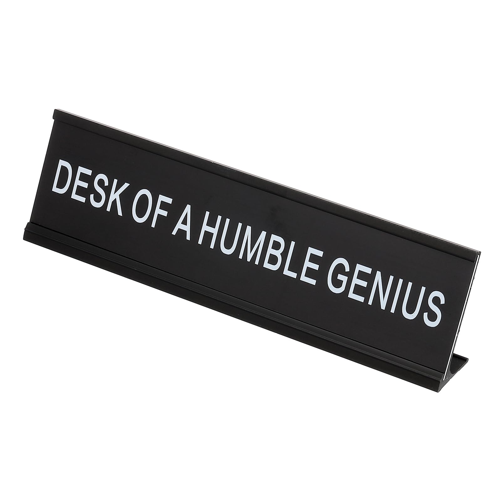 PATIKIL Funny Nameplate, 8"x2" Novelty Desk Sign Plaque Aluminum Desk Name Plate with Base for Office, Black White (Desk Of A Humble)