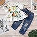 Toddler Baby Girl Outfits,Crytech 2 Pcs Long/Short Sleeve Floral Print Flower Pattern Ruffle High Waist Crop Top T-Shirt Dress + Ripped Jeans Denim Pants Clothes Set (2-3 Years, Green)thumb 3
