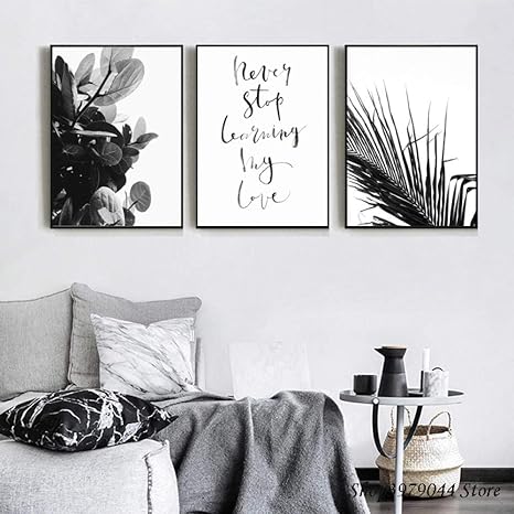QZROOM Carteles e Impresiones en Lienzo Hoja nórdica en Blanco y Negro