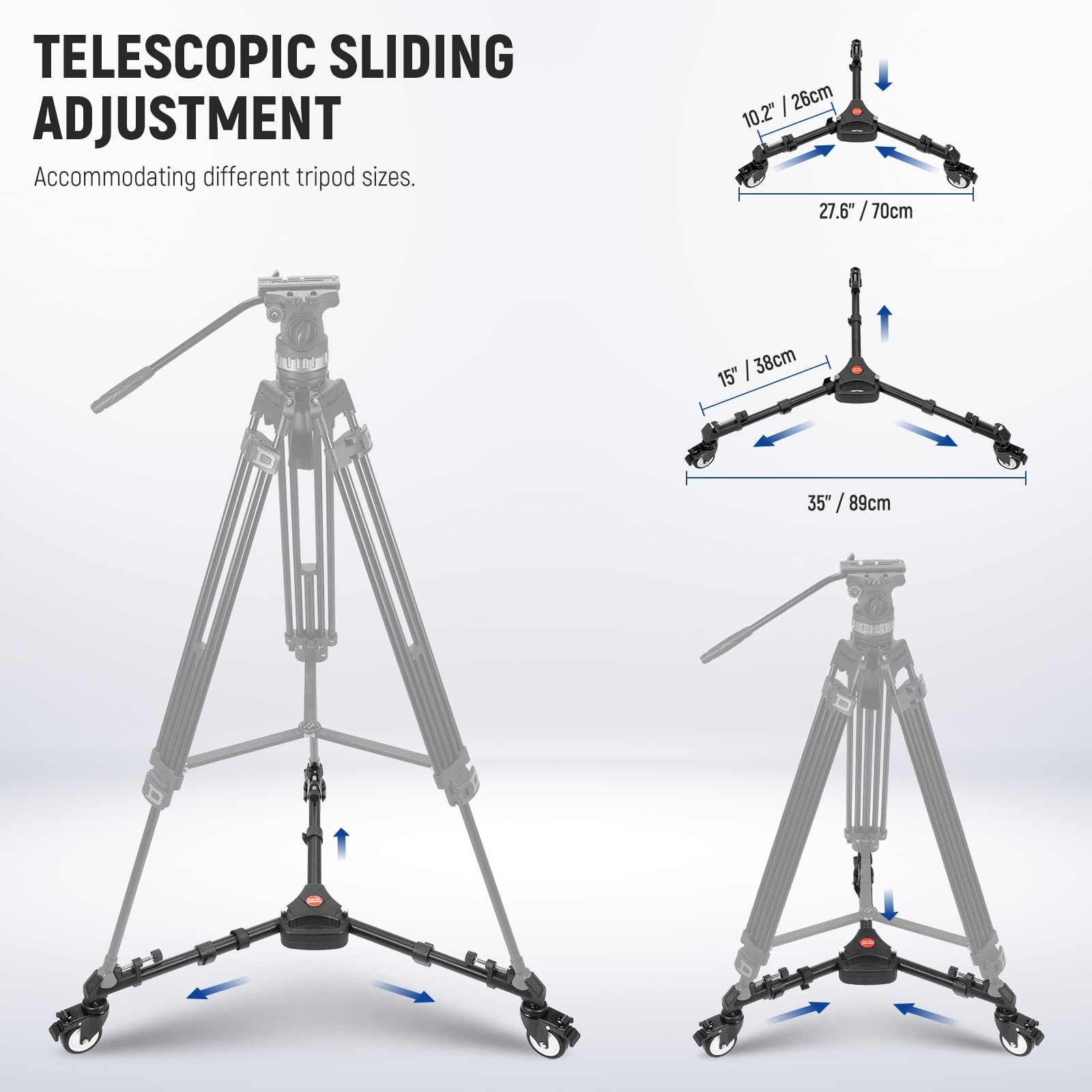 NEEWER Photography Tripod Dolly, Heavy Duty 50lbs Capacity Tripod Wheels with 3