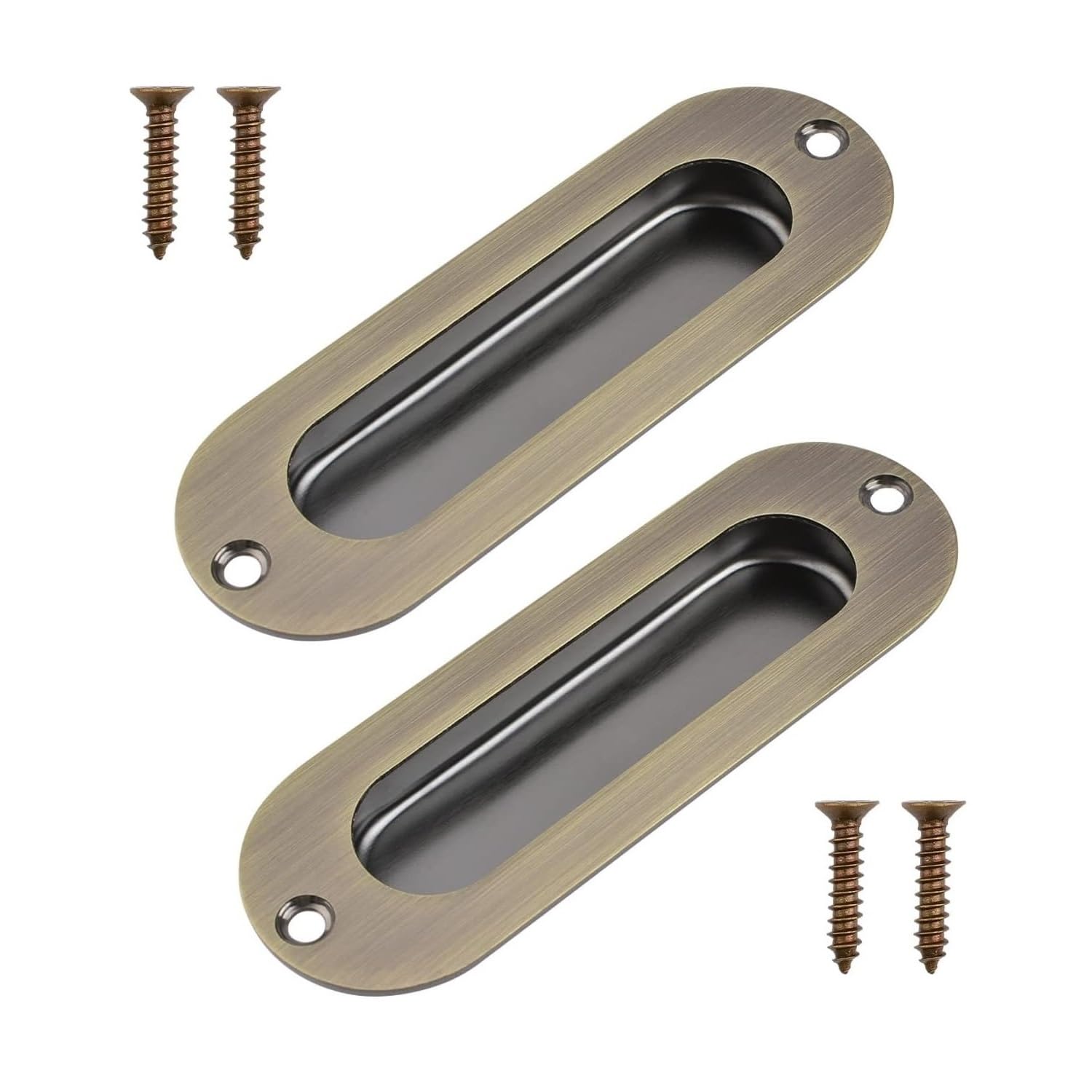 MiJunHD Recessed Flush Door Handles Stainless Steel Cabinet & Furniture Door Pulls 102 * 51mm Silver Rectangle Handles/Pulls for Interior & Closet Doors (2*Bronze 120 * 40mm Round) — image 1