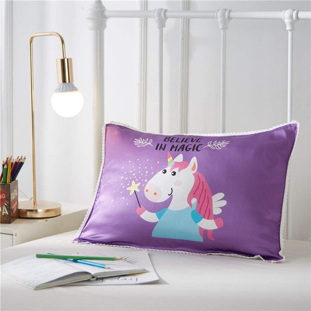 MEILIS 100% Mulberry Silk Pillow Protectors Natural Silk Pillow Cases for Hair & Facial Skin Beauty,Pillow Sham Cover with Hidden Zipper (Purple Unicorn, Toddler)