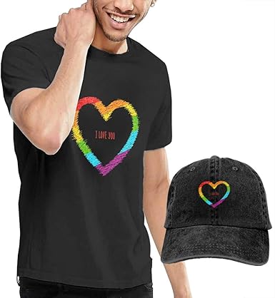 SOTTK Camisetas y Tops Hombre Polos y Camisas, Personalized Gay Rainbow Heart LGBT Gay Valentine T-Shirt with Hats for Men 100% Organic Cotton Short Sleeve Black: Amazon.es: Ropa y accesorios