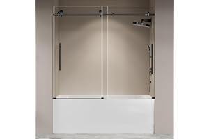 GENERIC 56"-60" W X 59" H Frameless Glass Sliding Tub Door,Soft-Close Bathroom Tub with 5/16"(8mm) Clear Tempered Glass,Explosion-Proof Film,Thick Bathtub Doors,Endurance,Modern Shower Door,Black