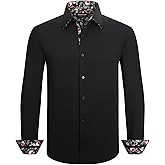 Alex Vando Men’s Cotton Stretch Dress Shirt Regular Fit Fashion Paisley Contrast Button Down Shirts