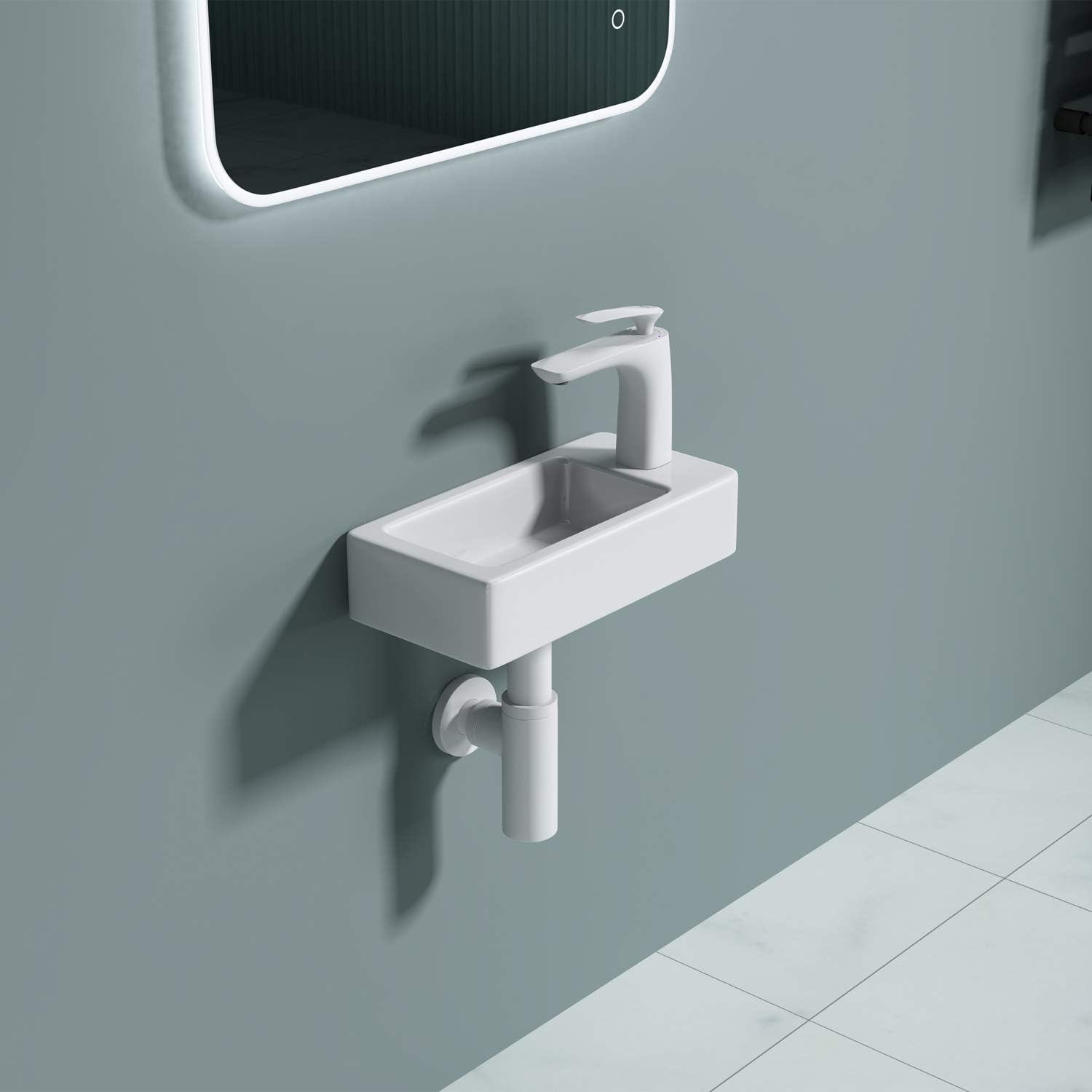 Durovin Bathrooms Mini Ceramic Basin, Glossy White, 370 x 180 x 90mm (WxDxH) - Image 5