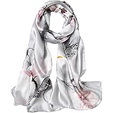 100% Mulberry Silk Scarfs for Women Floral Print Satin Long Scarf for Headscarf Hair Wraps Shawl with Gift Packed