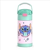 THERMOS FUNTAINER Water Bottle with Straw - 12 Ounce - Kids Stainless Steel Vacuum Insulated Water Bottle with Lid, Stitch