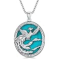 DOLIOX Genuine Phoenix Turquoise Pendant Necklace, Sterling Silver Boho Native Western Jewelry Birthdays Gift for Women