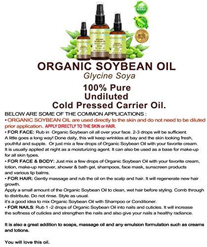 Botanical Beauty Soybean Oil, 100% Pure, Cold Pressed.. For Face, Hair and Body. 4 oz-120 ml