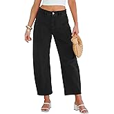 GRAPENT Barrel Jeans for Women High Waisted Trendy Wide Leg Baggy Ankle Length Stretchy Denim Trouser Jeans with Pockets