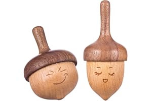 AhfuLife Wooden Spinning Top, Forever Spinning Top with Cute Facial Expression, Wood Physics Relaxation Handmade Gift (Pack of 2)