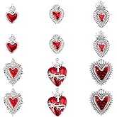 DICOSMETIC 12Pcs Red Heart Charms Alloy Enamel Pendants Sacred Heart Charms Set Antique Silver Romantic Love Charms Gothic Jewelry Charms for DIY Jewelry Making, Hole: 1.5-2.5mm